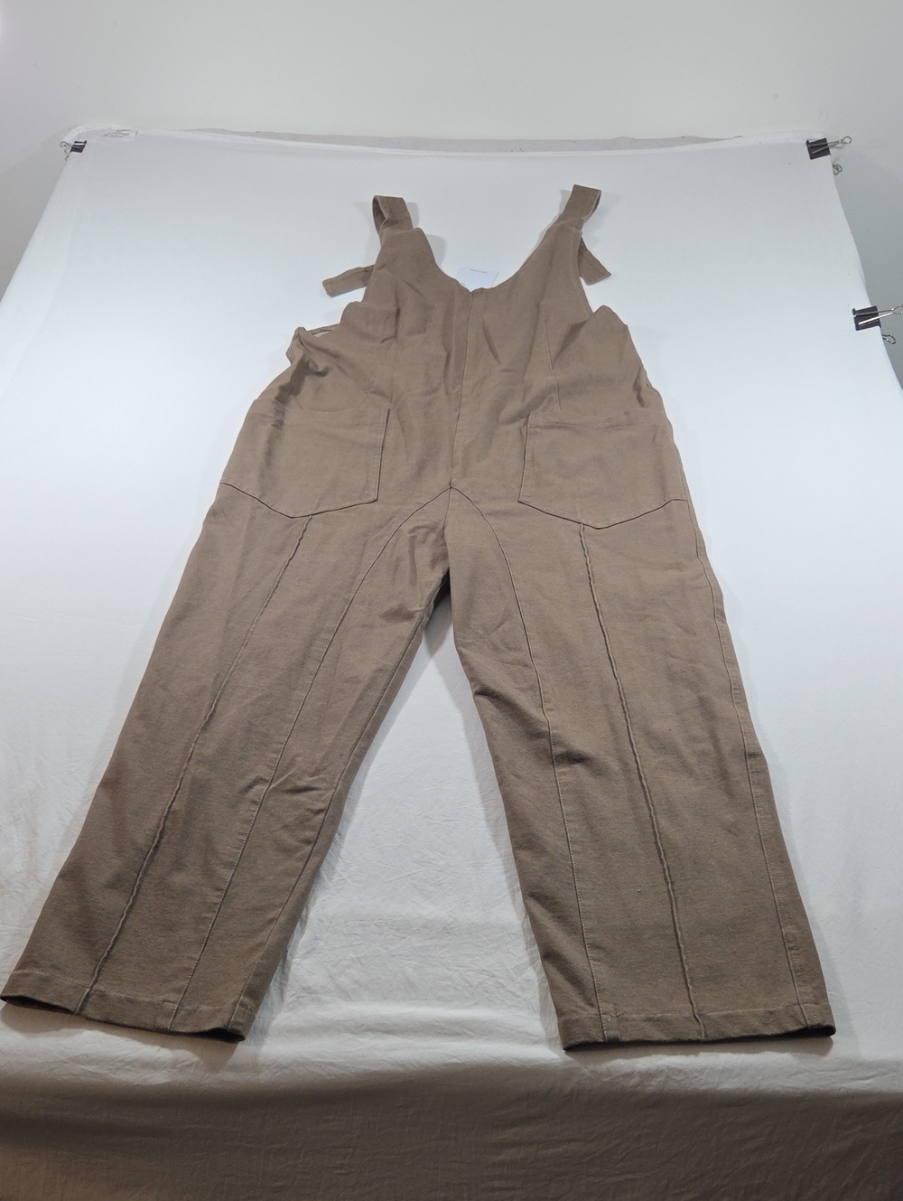 Relaxed Taupe Women’s Jean Overalls with Front Patch Pockets - Picture 1 of 8